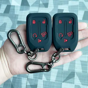 2PCS Silicone Smart Key Fob Cover for 2023 2022 2021 2020 2019 GMC Sierra and Chevy Silverado 1500 2500HD 3500HD, Remote Protector Case(5-Button,Black and Black)