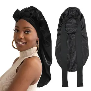 Women's 1pc Double-Layer Satin Heatless Haircare Bonnet, Adjustable Elastic Tie Band Sleep Cap for Braids, Curly Hair