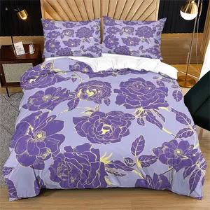 Rose Print Soft Durable Decorative Bedding Set, Includes 1 Fitted Sheet & Pillowcases, Modern Style Bedroom Decor for Teens Adults