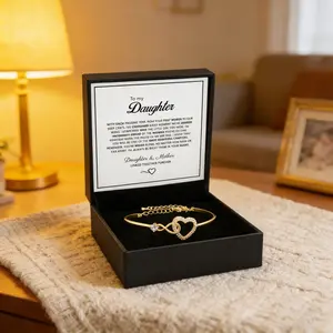 To My Daughter Forever Connected Bracelet, Infinity Forever Love Heart Bracelets You Are Always In Mine From Mom Cubic Zirconia Adjustable Inspirational Gift Jewelry with box