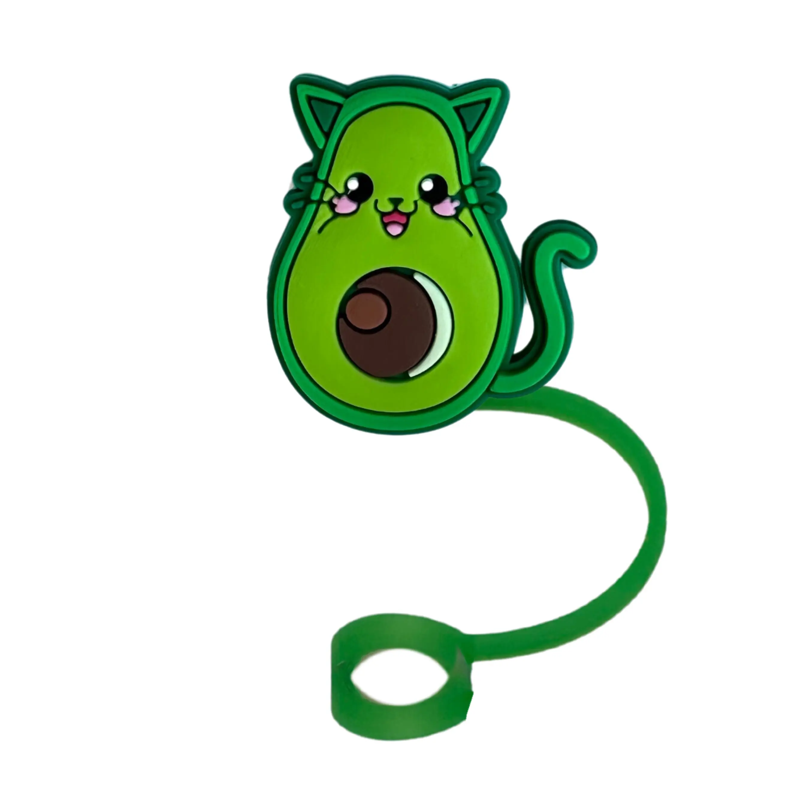 Cute Avocado Cat Straw Cover   Available In 2 Sizes  Standard Fits 6-8mm Diameter Straws & XL Fits 10mm Diameter Straws   Reusable   Silicone  Drinkware  Cat Lover Avocato