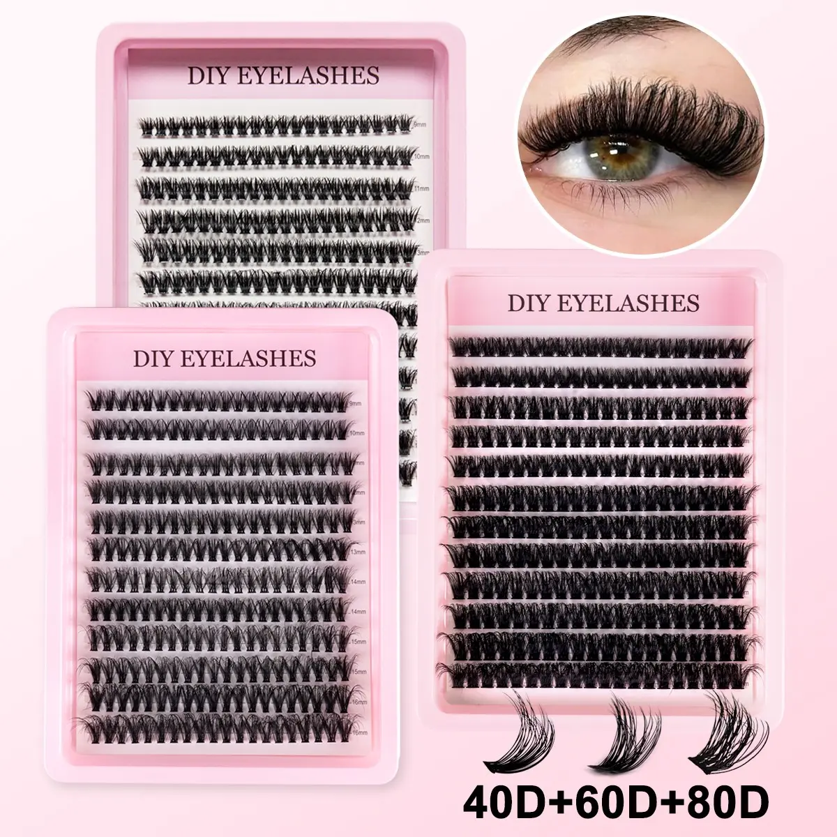 Self-eyelash extension suit, D roll, mixed length 9-16mm, perfect for parties and festivals, easy to operate, durable in design, for family use, DIY False Eyelashes, Individual Lash Extensions, False Eyelashes Set