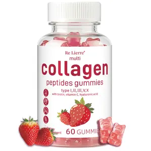 Re Lierre Multi Collagen peptides gummies | Type l ll lll V X with Vitamin C Biotin Hyaluronic acid | Strawberry flavor | 60 Ct | Non Gmo Nut-Free Gluten-Free No Additives | Supports Skin Hair & Nail Health | Hot selling in the US