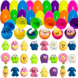 24Pcs Easter Prefilled Eggs with Mochi Squishy Toys, Animal Stress Relief Squishy Toys for Easter Egg Hunt, Kids Party Favor Supplies
