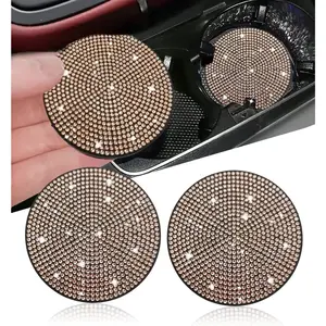 2pcs Bling Car Cup Holder Coaster, 2.75 inch Anti-Slip Shockproof Universal Fashion Car Coasters Insert Bling Crystal Rhinestone Automotive Interior Accessories for Women (2 pcs, Champagne)