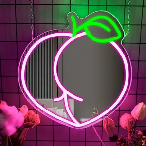 Peach Butt Mirror LED Decorative Neon Sign, dimmable pink peach wall decoration, fruit LED mirror, bedroom peach bathroom decoration, pretty mirror, girl's room gift, Led Neon Light