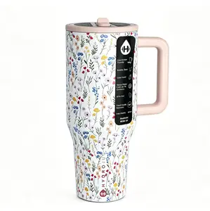HydroJug Traveler 40oz Spring Wildflower Series Insulated Stainless Steel Flask ，BPA-Free Portable Water Bottle with Straw, Ergonomic Handle, Cup Holder Friendly for Sports, Outdoor Use Dr Pepper Tumbler