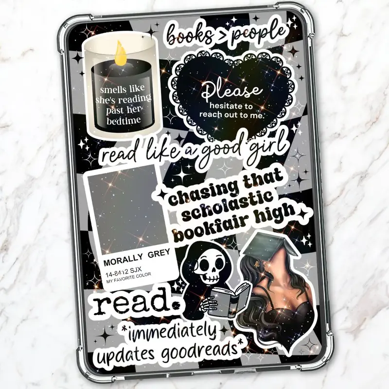 Black and Gray Checkered Holographic Sparkles Cardstock Clear Case Insert for Kindle | Book Lover Gift | Bookish Stickers for Kindle | Booktok Aesthetic Smartphone | School