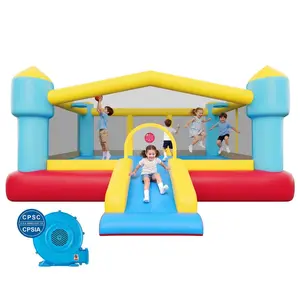 VEVOR Inflatable Bounce House, 14.7x 13.8x 6.8 ft Jumping Bouncy Castle, Inflatable Jumper for Kids with Slide, Basketball Hoop, Target Game Jumping Area, Jumpings House Holds 3 - 4 Kids (Ages 3 - 8)VEVOR Super Brand Day