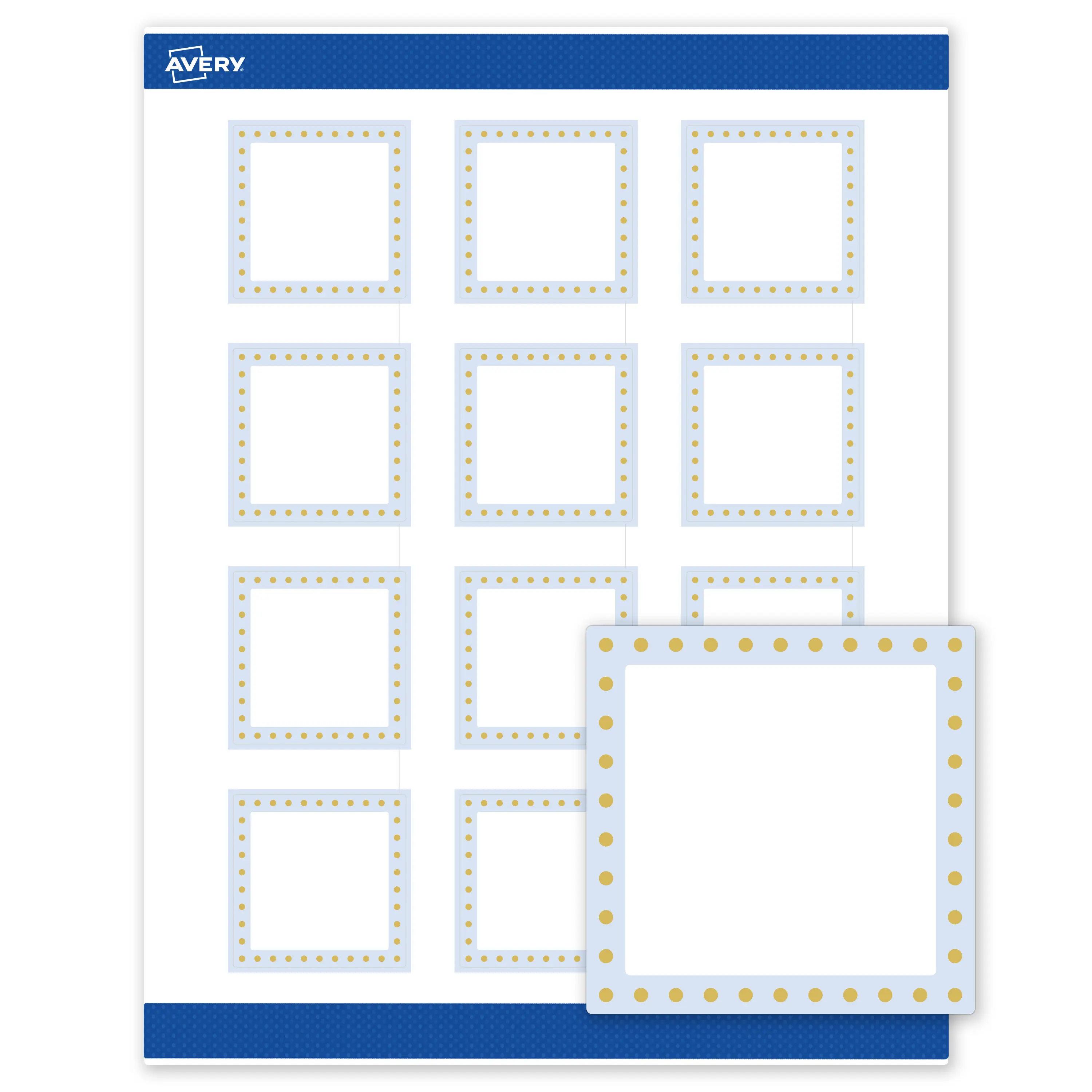 Avery Printable Square Labels, Gold Dots with Blue Border, 2" x 2", Matte White Square Labels, Permanent, Laser/Inkjet, 120ct, Great for Product Labels
