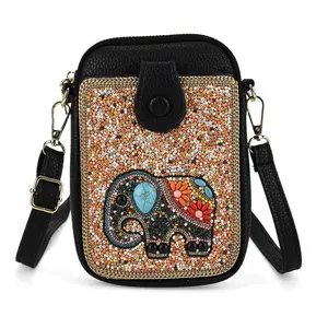 La Marey Beaded Elephant Faux Leather Shoulder Crossbody Bag