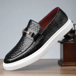 Men's Business Casual Loafers - PU Leather Footwear with Metal Buckles, Textured Upper, All-Season Fashionable Formal Shoes for Business Occasions, Friend Gatherings (Black, Brown, Olive Green), Pu Leather Shoe