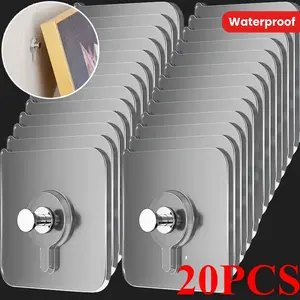 20 pieces of wall-mounted hooks, Hanging hook - easy to install, strong adhesive, no need for drilling, waterproof plastic hooks, suitable for paintings, photo frames in the kitchen and bathroom, multi-functional hooks, Wall Hanging Fastener