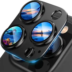 Metal Ring Tempered Glass For iPhone 17/17Air/17 Pro/17 Pro Max iPhone 16 Pro Max 15 14 13 - Protective Lens Protector and Camera Cover - Protection Accessories