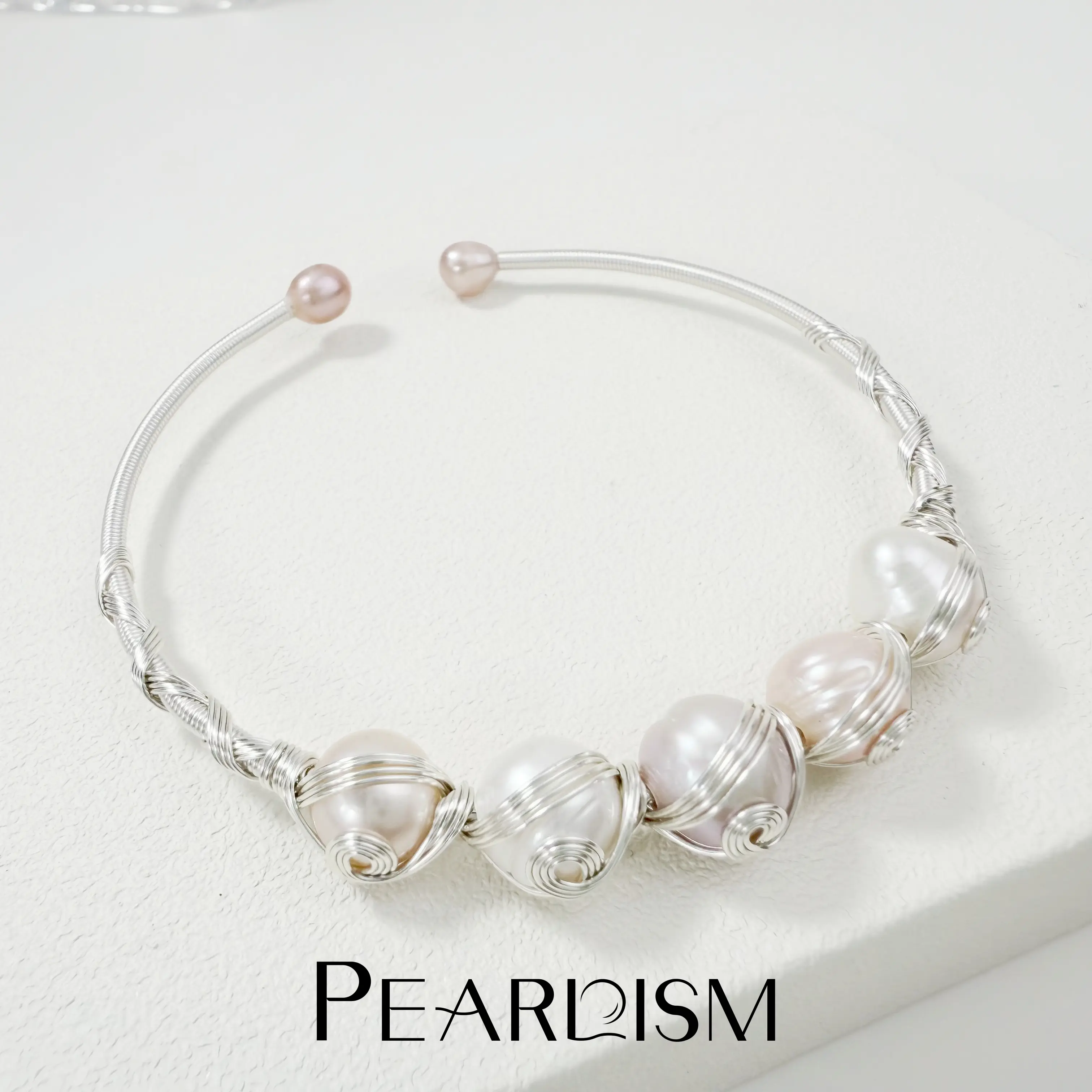 PEARLISM Dainty Baroque Pearl Bracelet | Wire-Wrapped Natural Freshwater Seedless Pearls Gift For Her-PSBG1603