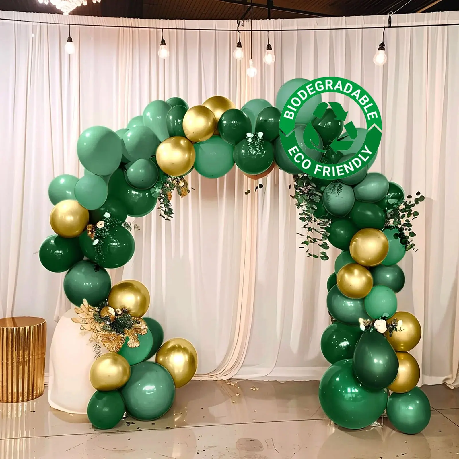 120-Piece Gold Green Biodegradable Balloon Arch Kit, Extra-Strong Eco-Friendly Latex Supplies for Festive Party Garlands & Balloon Arch Setups, Balloons For Balloon Arch