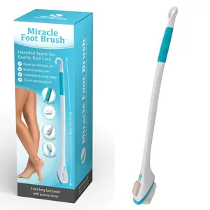 Miracle Foot Brush with Pumice Stone, 30 inch Extended Reach for Exfoliating & Cleansing - White, 2.5 Ft Long (Pack of 1) Manicure Nail Handle Cutics