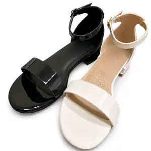Analia Sandals - Black & White Patent Leather Ankle Strap Heels for Women
