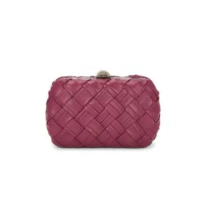 olga berg Haven Woven Clutch in Burgundy