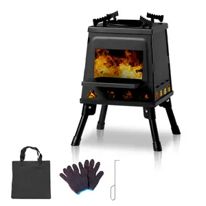 11" Backpack Wood Stove - 3-in-1 Camp Grill/Fire Pit/Heater, 90s Boil for Solo Hikers (Oak Finish)