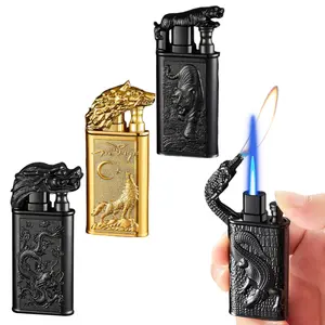 Cool No Gas Lighters,Magic Dual Flame Windproof Lighters With Flame Adjustment Tool,Jet Flame Adjustable Flame Refillable Butane for Kitchen(Without Butane Gas)