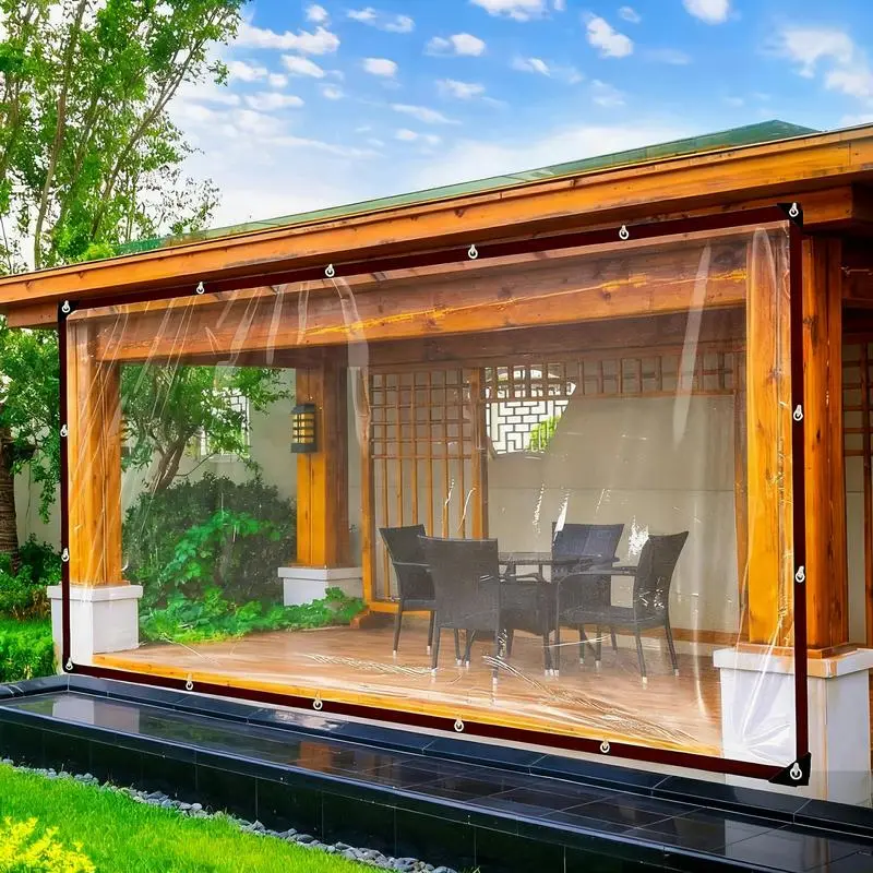 7x10FT Clear Waterproof Tarp with Reinforced Metal Grommets UV Mildew Resistant PE Material for Terrace Chicken Coop Porch Sunshade Plant Camping Rainproof Tent outdoor