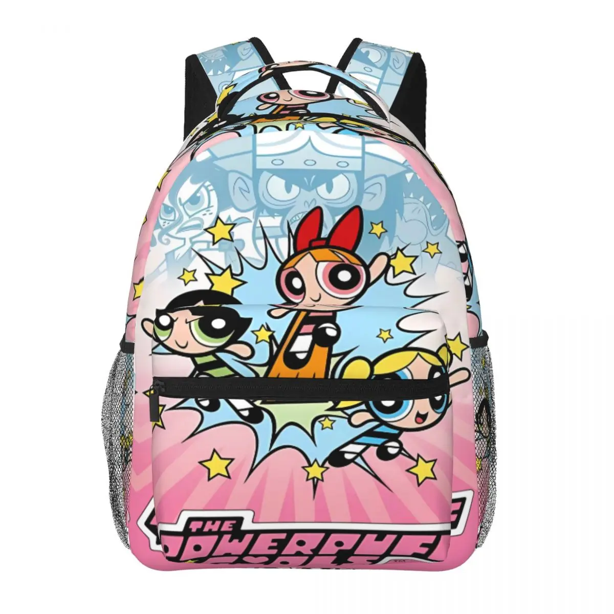 Kids' The Powerpuff Girls Pink Star Burst Full-Print, Large-Capacity, Lightweight School Backpack & Daypack