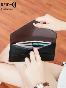 2025 New Style Solid Color Long Wallet, Fashionable Pu Leather Zipper Wallet for Women & Men, Casual Trendy Versatile High-quality Wallet for Daily Travel Work Commute, Rfid Blocking Wallets