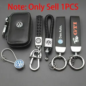 For Volkswagen VW GTI CC Golf Passat Polo Tiguan Touareg Jetta Touran Caddy Beetle Badge Emblem 3D Metal Leather Car Keychain Key Chain Rings Key Fob Automotive Decoration Accessories