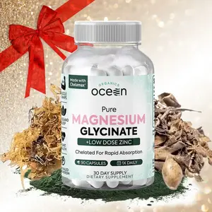 Organics Ocean Pure Magnesium Glycinate Chelated for Rapid Absorption with Low Dose Zinc 275mg Capsules - Fitness Sleep Support Muscle Cramps