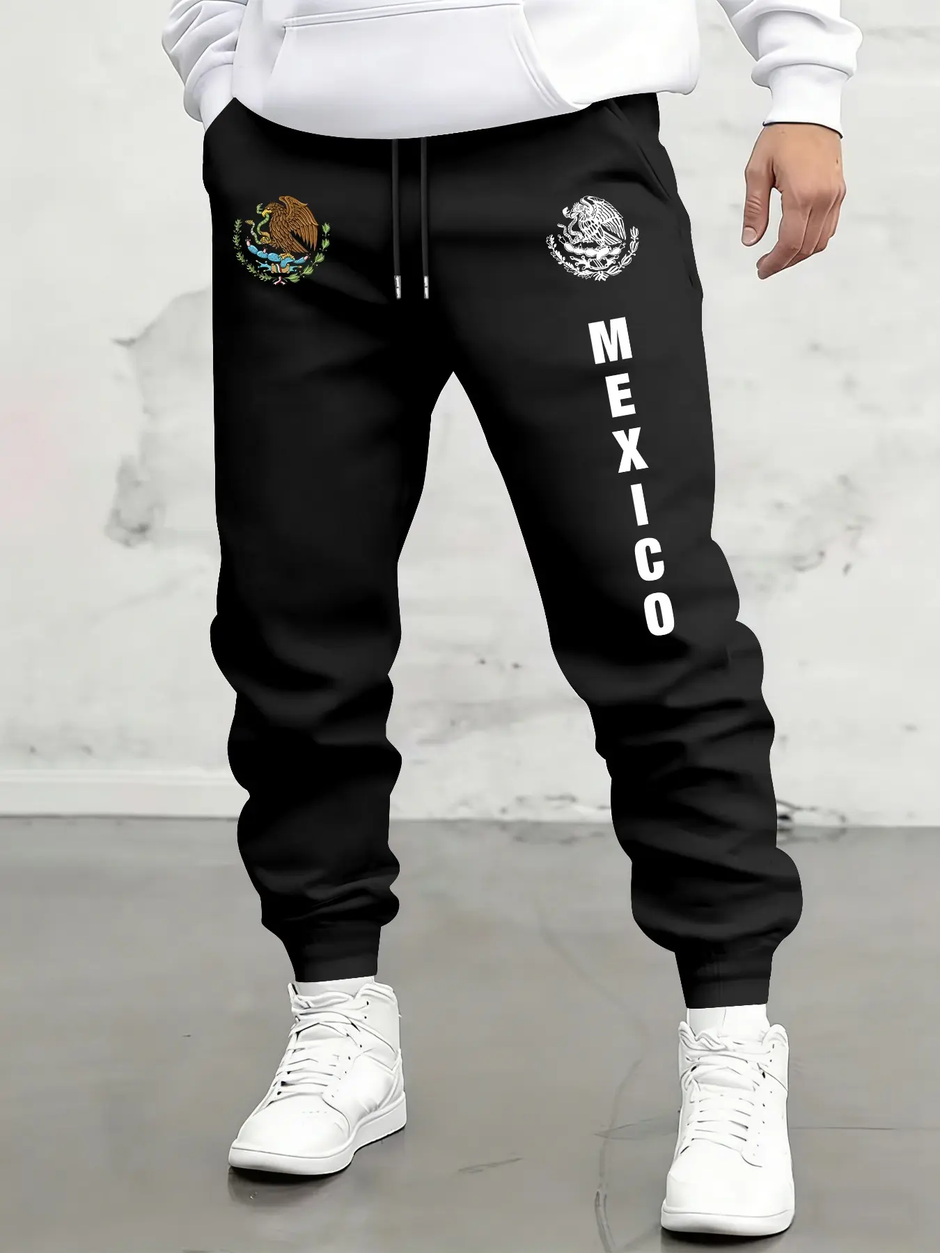 Men's Sporty Casual Pants, Casual Streetwear Trousers, Casual Fashion Loose, Athleisure Casual Trousers, Mexican Eagle Snake Flag Letter Print, Comfortable Daily Wear, Fitness and Urban Outing, All Seasons, Loose Fit Bottoms, Casual Comfy Trouser
