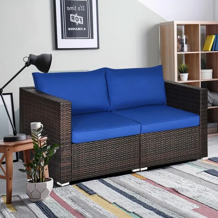 Spaco 2-Piece Patio Rattan Loveseat - Sectional Corner Sofa Set w/Removable Cushions , All Weather Furniture Set for Porch, Poolside, Balcony, Yard, Outdoor Wicker loveseat
