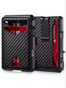 Men's RFID Blocking Wallet, Ultra-Thin Smart Pop-Out Card Holder, Magnetic Closure Metal Credit Card Case, Credit Card Organizer, Casual Striped Design, All Seasons Gift