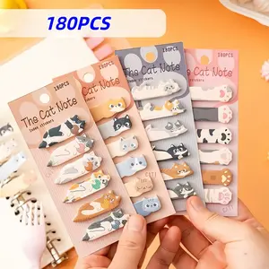 180pcs Cartoon Cat Sticky Notes, Adhesive Index Tabs, DIY Marking Stickers, Reusable Memo Pads, Book Accessories, Office Supplies, Suitable for Students, Home, Office