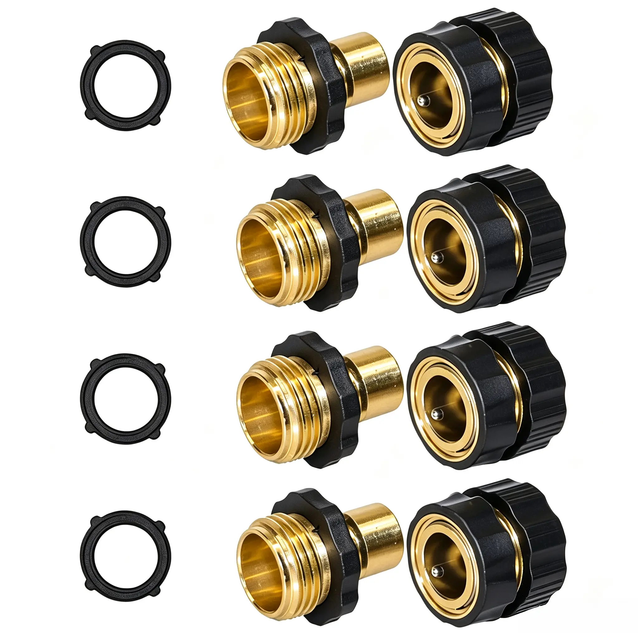 4pcs 3/4-inch Standard Size Male & Female Garden Hose Quick Connectors - Non-Slip Handles, Leakproof Grip, Threaded Faucet Hose Attachment Parts, Outdoor Tools & Hardware Essential