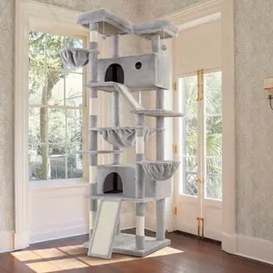 HOOMIC 81in Large Cat Tree Tower, Multi-Level Climbing House with Condo, Hammock & Scratching Post, Wide Base for Big Felines, Grey/Beige/Dark Blue/Pink/Leopard Print/Black Dots#mothersdaygift