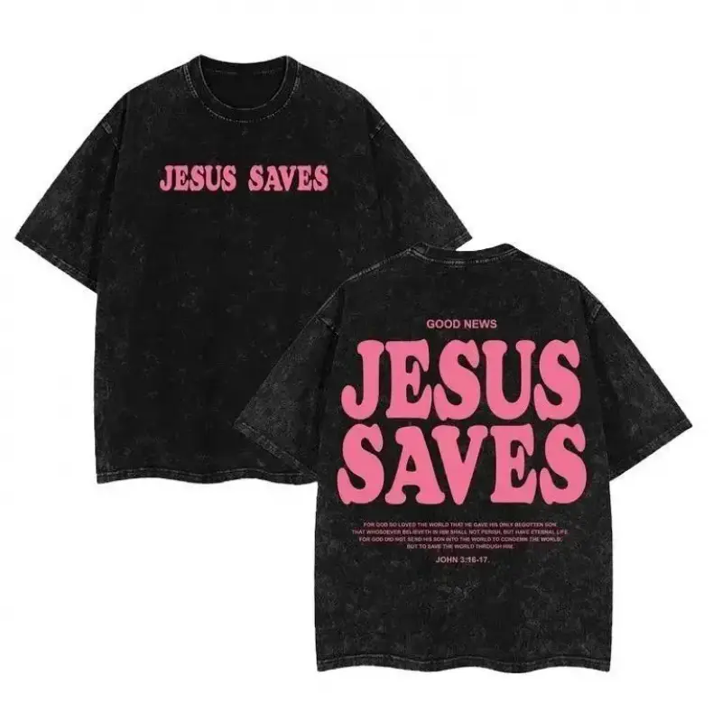 Jesus Saves Unisex Washed T-Shirt, Jesus Tee, Jesus Tshirt , Christian Apparel Streetwear Menswear Oversized Top Men and Women Menswear Tops , Gym Pump Cover Graphic Men's Regular Fit washed pure cotton summerwins Vintage Distressed campingessentials