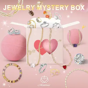 MEIITRUE Jewelry Mystery Box wth Random Fine Jewelry, Moissanite Premium Cubic Zirconia Necklace Bracelet Rings, Perfect Surprise Fun Gift for Parties Valentine's Day Mother's Day