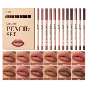 Long-Lasting Matte Lip Liner Pencils Set, Natural Waterproof Nude Color, Easy Application, 12 Colors, Non-Fading, Original Wood Color