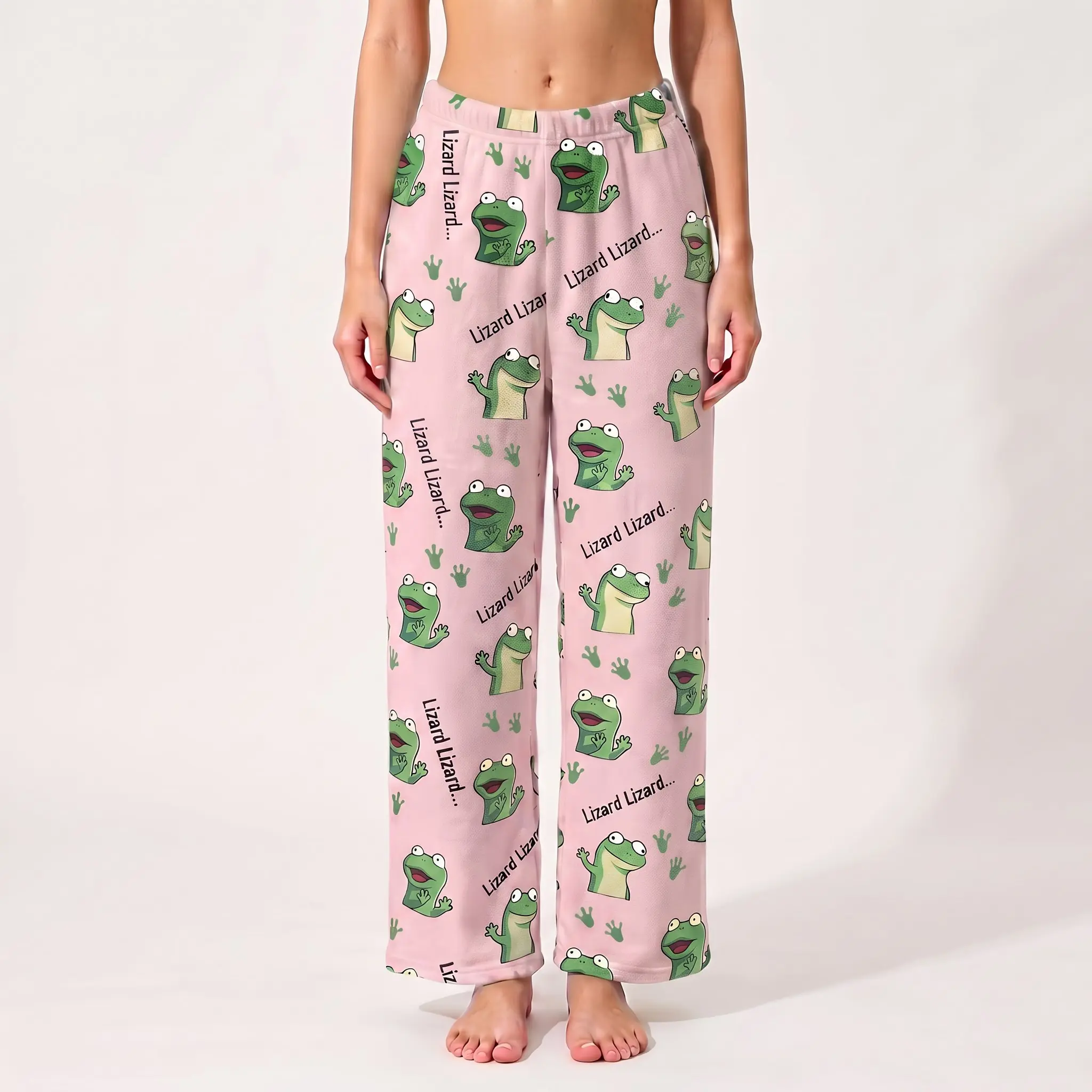 Women's Halloween Ghost-Funny Lizard-Patterned Pink Sleeveless Pajama Pants, Unisex Comfortable Sleepwear & Loungewear Bottoms, Pyjamas