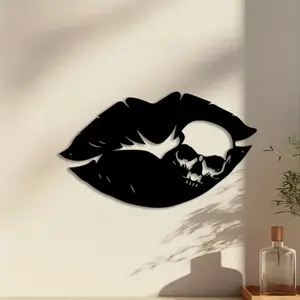 1pc Lip Skull Metal Wall Art, Lip Skull Statue Mural, Perfect for Patio Wall, Halloween Decor, Modern Home Decor, Ideal Gift for Collectors, Anti-Corrosion Metal