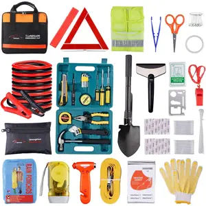 Vetoos Car Roadside Emergency Kit with Jumper Cables, Auto Vehicle Safety Road Side Assistance Kits, Winter Car Kit Essentials for Women and Men, with