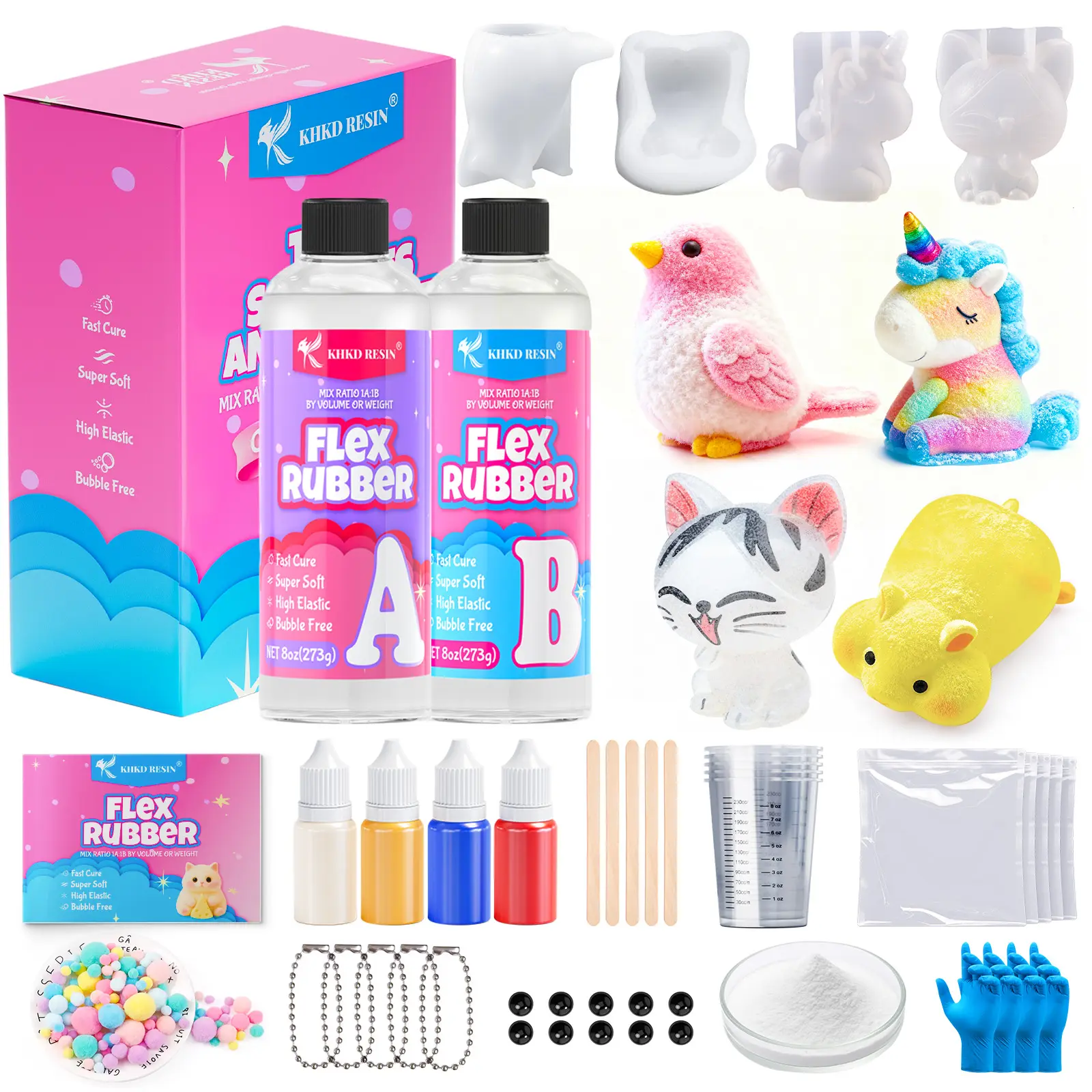 Make Your Own Squishy Kit, Complete DIY Craft Kit with Silicone Molds, Colors & Accessories, Create Soft Cute Mini Figures and Handmade Charms