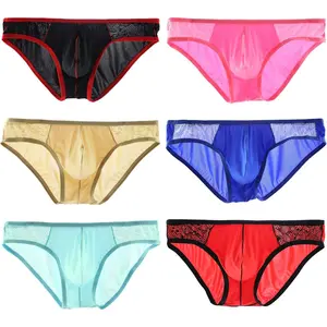 WINDAY Men Briefs Lace Silk Low Rise Bikini Briefs and Breathable Underwear B162