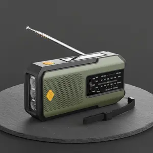 Portable Emergency Solar Crank Radio 2000mAh Power Bank with LED Flashlight for Camping & Emergencies Multifunctional NOAA Weather Alert Radio Charging USB Green Device Hurricane Preparedness Hand-Crank Radio Rechargeable  Audio