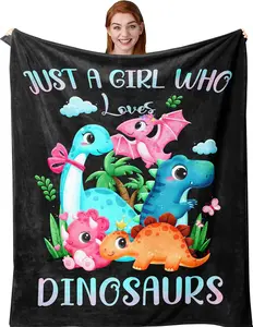 Dinosaur Blanket, Just A Girl Who Loves Dinosaurs, Dinosaurs Blankets for Girls 40"X50", Dino Birthday Decorations, Presents for Dinosaur Lovers, Dino Gifts for Girls
