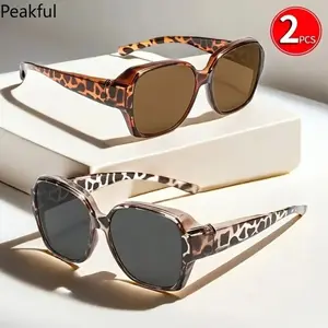 2-Pack Round Polarized Sunglasses, Trending Over-Glass Myopia Cover Eyewear for Men Women, Vintage Portable Wrap Around Shades, UV protection & polarized lens design, lightweight fit to wear over prescription glasses,photo props and holiday gift giving