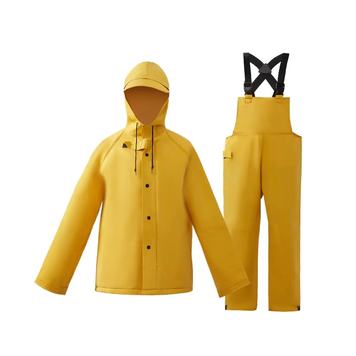 212 MAIN Extra Heavy Weight Rain Suit - 2XL Yellow Rainproof Raincoat with Attached Hood, Bib Overall for Full Body Cover on Rainy Days