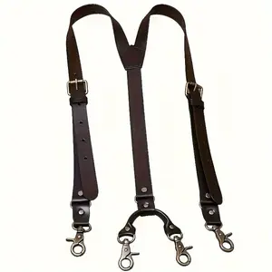Adult Retro Bronze Belt Clip Men's 6-Clip Faux Leather Button-Up Suspenders Six-Clip Suspenders