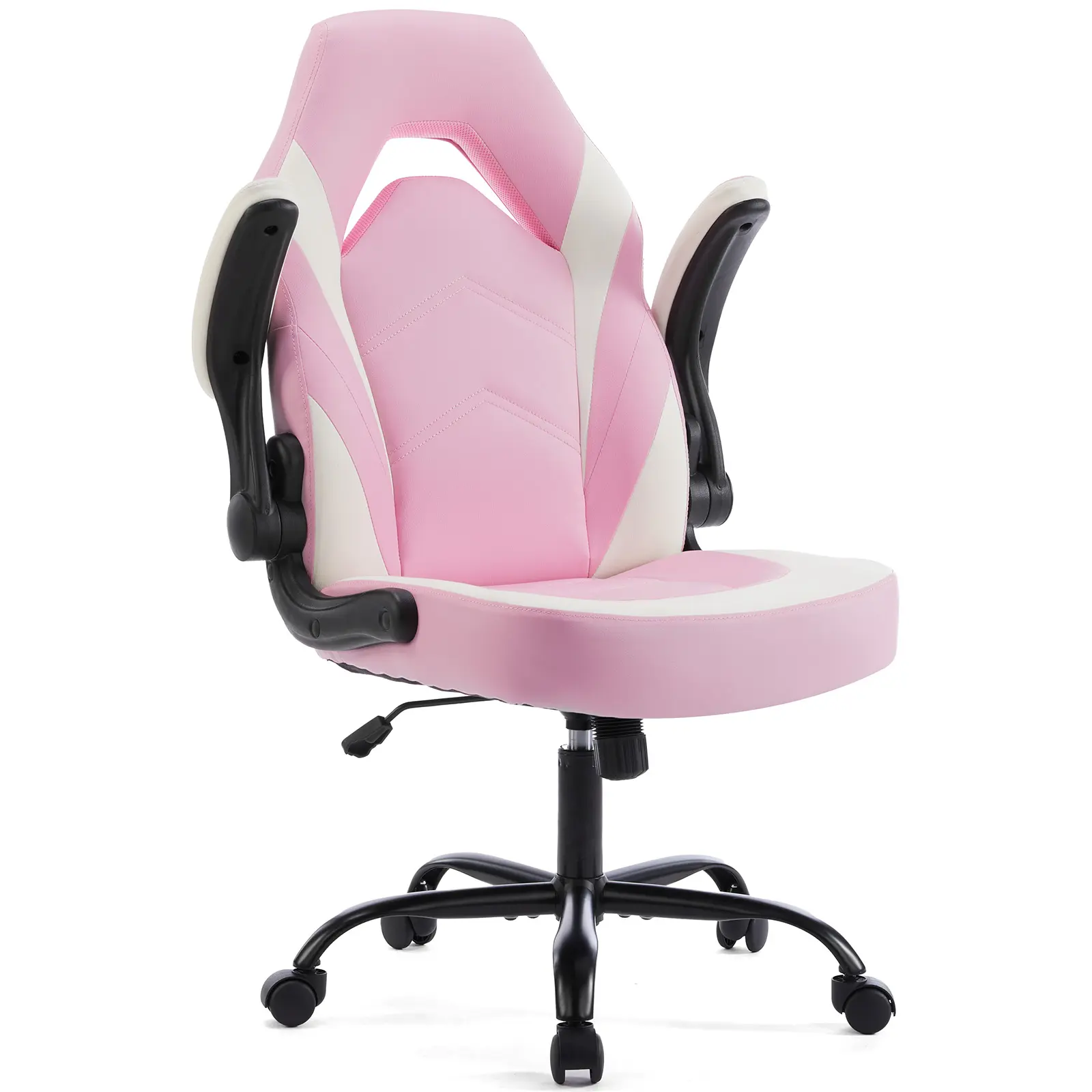Ergonomic PU Leather Metal Rolling Gaming Chair - Height-Adjustable, with Lumbar Support for Home Office Desk, Entertainment Use